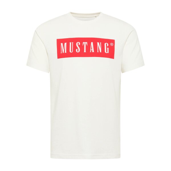 MUSTANG Herren T-Shirt - Austin, Big Logo, Bio-Baumwolle, Single Jersey Weiß S