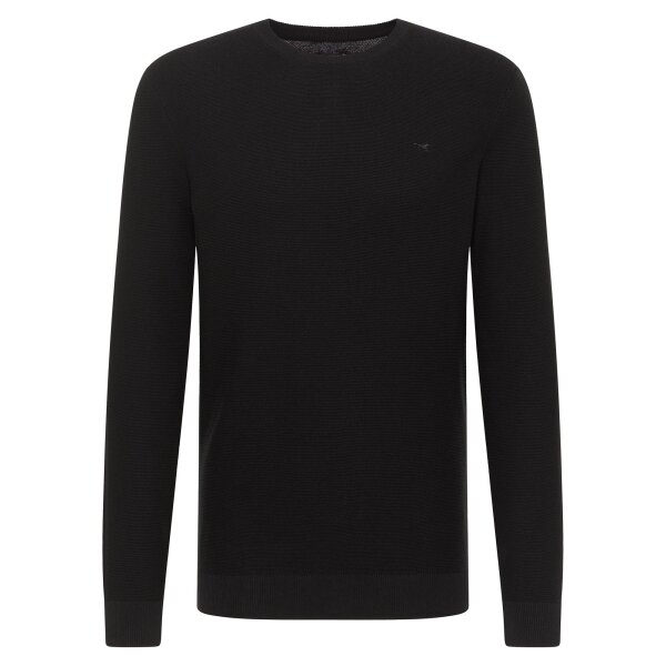 MUSTANG Mens Knitted Sweater - Elliot, Flat Knit, Cotton, Crew Neck, Solid Color Black S (Small)