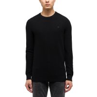 MUSTANG Herren Strickpullover - Elliot, Flat Knit, Baumwolle, Rundhals, einfarbig Schwarz S