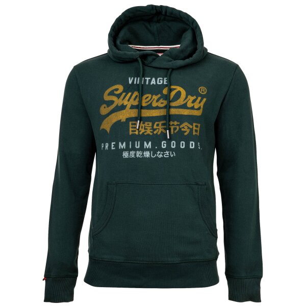 Superdry Men Hoodie - VI Duo Classic Hood, Hood, Logo, Plain Colour Green M (Medium)