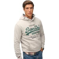 Superdry Herren Hoodie - VI Duo Classic Hood, Kapuze, Logo, einfarbig Hellgrau 3XL