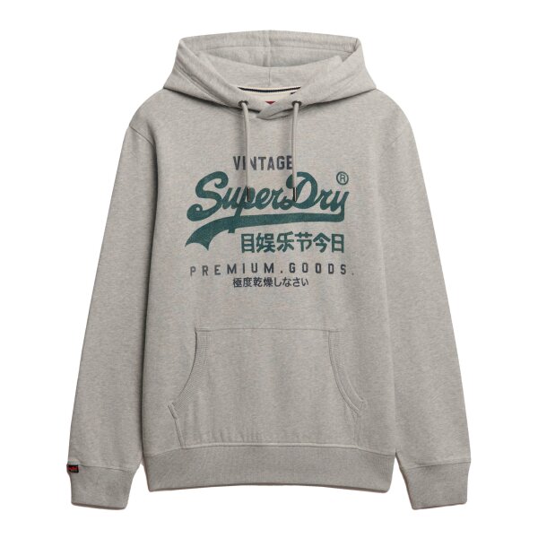 Superdry Herren Hoodie - VI Duo Classic Hood, Kapuze, Logo, einfarbig Hellgrau L