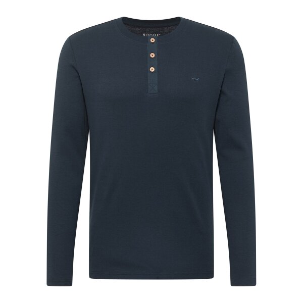 MUSTANG Herren Longsleeve - Arminto, Knit Rib, Henley-Kragen, Slim Fit, Bio-Baumwolle Dunkelblau M