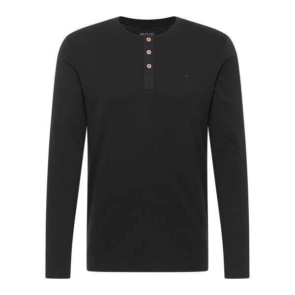 MUSTANG Herren Longsleeve - Arminto, Knit Rib, Henley-Kragen, Slim Fit, Bio-Baumwolle Schwarz S