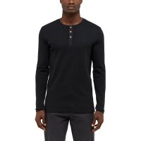MUSTANG Mens Longsleeve - Arminto, Knit Rib, Henley Collar, Slim Fit, Organic Cotton Black S (Small)