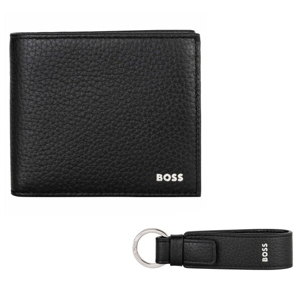 BOSS Men Wallet with Key Ring - Gift Set, Leather, Single Colour