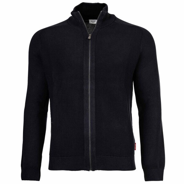 JOOP! JEANS Men Cardigan - Olegor, cotton, chunky knit, zip jacket, stand-up collar, zipper Dark blue L (Large)