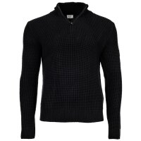 JOOP! JEANS Mens Knitted Sweater - Henrios, Chunky Knit, Cotton, Half-Zip Collar, Ribbed Cuffs, Solid Color Black L (Large)