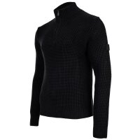 JOOP! JEANS Mens Knitted Sweater - Henrios, Chunky Knit, Cotton, Half-Zip Collar, Ribbed Cuffs, Solid Color Black L (Large)