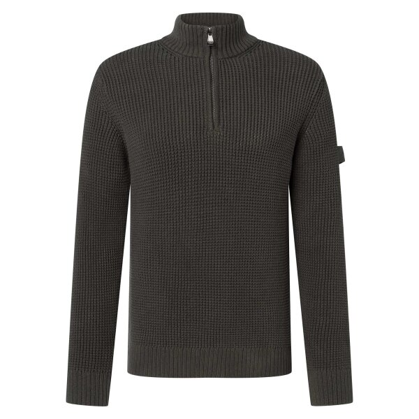 JOOP! JEANS Mens Knitted Sweater - Henrios, Chunky Knit, Cotton, Half-Zip Collar, Ribbed Cuffs, Solid Color 
Dark Green M (Medium)