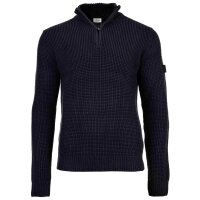 JOOP! JEANS Mens Knitted Sweater - Henrios, Chunky Knit, Cotton, Half-Zip Collar, Ribbed Cuffs, Solid Color Dark blue M (Medium)