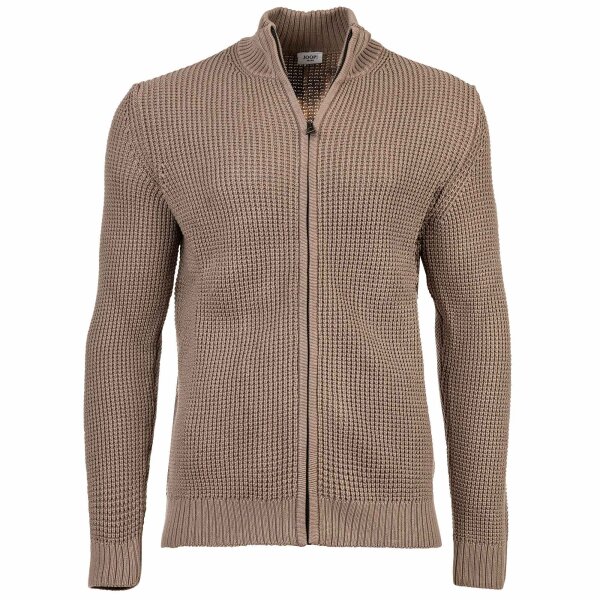 JOOP! JEANS Mens Cardigan - Hajoros, cotton, chunky knit, zip-up jacket, stand-up collar, zipper Beige M (Medium)