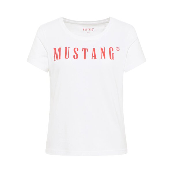 MUSTANG Womens T-shirt - Alma, cotton, round neck, logo White XS (X-Small)