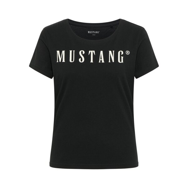 MUSTANG Damen T-Shirt - Alma, Baumwolle, Rundhals, Logo Schwarz XS
