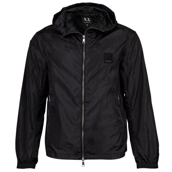 AIX ARMANI EXCHANGE Mens Windbreaker - Transition jacket with hood, blouson, zipper, logo Black M (Medium)
