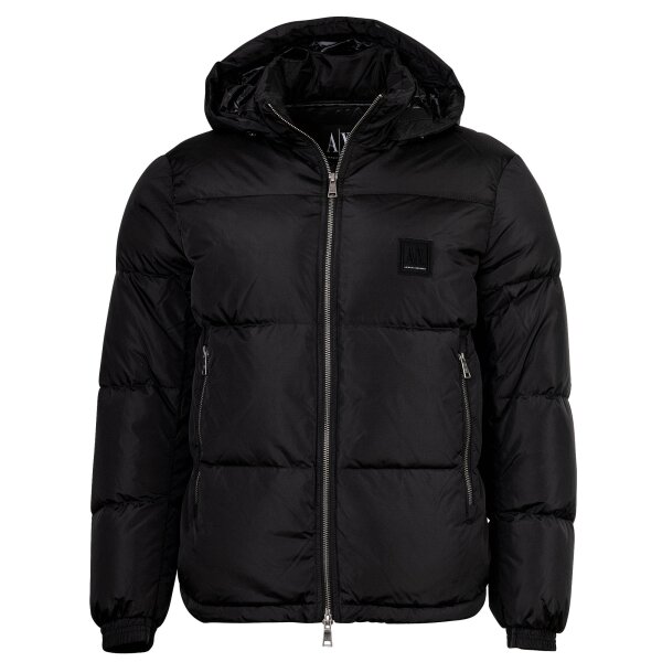 A|X ARMANI EXCHANGE Mens Down Jacket - Quilted jacket with hood, zipper, real down, warm lining Black S (Small)