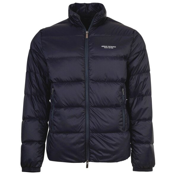 A|X ARMANI EXCHANGE Mens Down Jacket - Quilted jacket with stand-up collar, zipper, real down, warm lining Navy S (Small)