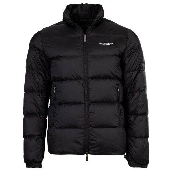A|X ARMANI EXCHANGE Mens Down Jacket - Quilted jacket with stand-up collar, zipper, real down, warm lining Black S (Small)