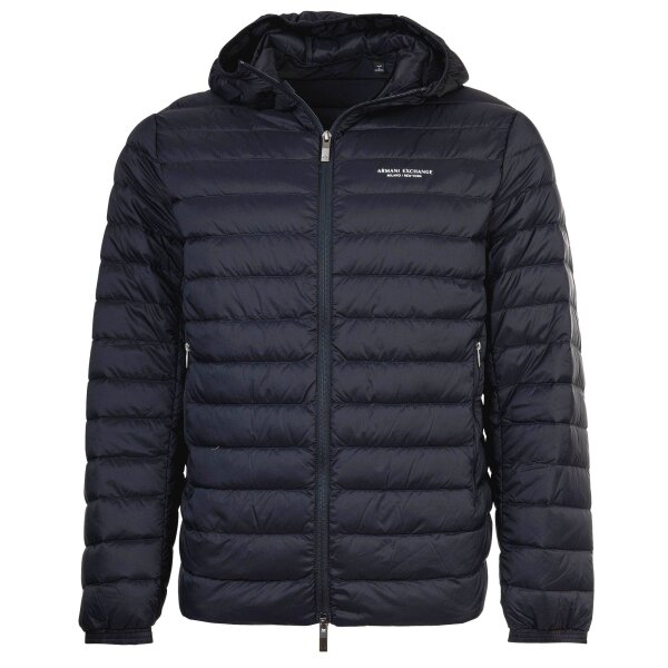 A|X ARMANI EXCHANGE Herren Daunenjacke - Steppjacke mit Kapuze, Reißverschluss, Echte Daunen, Warm Gefüttert Blau S