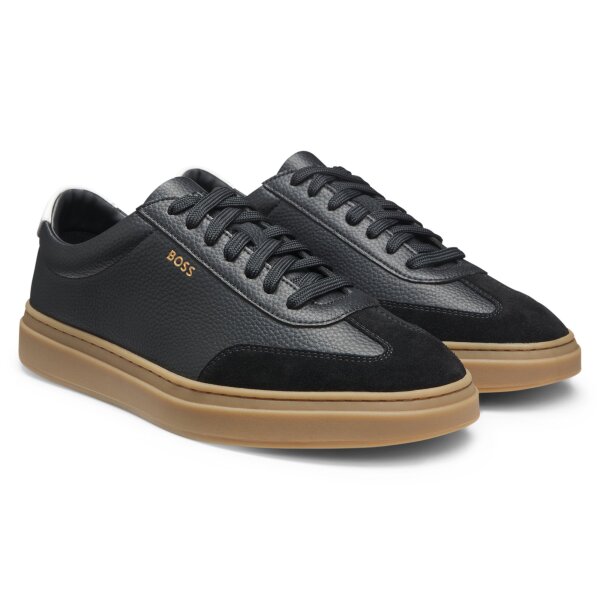 BOSS Mens Trainers - Kieran Tenn sdgral, Low-top, Genuine Leather, Logo Black EUR 44 (UK 10)