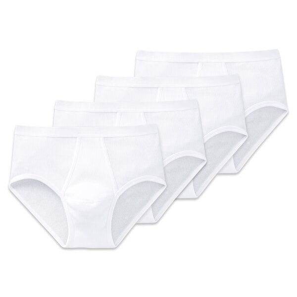 SCHIESSER Mens Briefs with Fly, Pack of 4 - Original Classics, Double Rib, Cotton White L (Large)