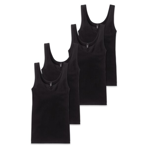 SCHIESSER Damen Unterhemden, 4er Pack - "Cotton Essentials", Trägertop, Baumwolle Schwarz M