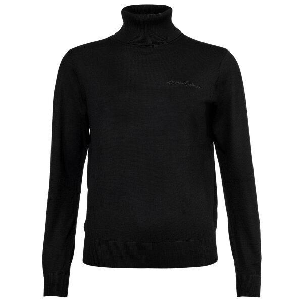 A|X ARMANI EXCHANGE Damen Rollkragenpullover - Feinstrick, Schurwolle, Logo, einfarbig Schwarz XS