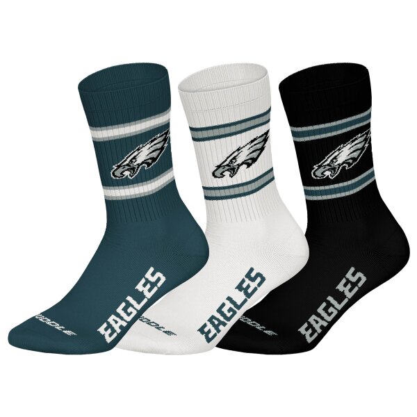 NFL Unisex Socken, 3er Pack - NFL Teams, 3Pack Crew Socks, Football, Logo, Baumwollmischung Philadelphia Eagles 43-46