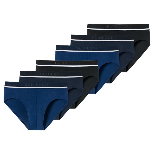 SCHIESSER Mens Briefs, 6-Pack – ‘95/5’, Rio Briefs, Logo Waistband, Stretch Cotton Black/Blue L (Large)