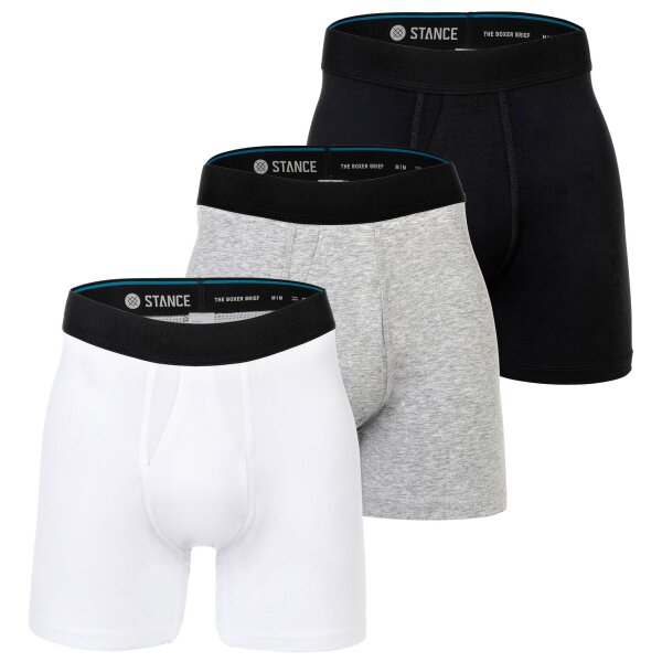 STANCE Herren Boxershorts, 3er Pack - Boxer Brief, Performance Boxershorts, Logobund Schwarz/Weiß/Grau M