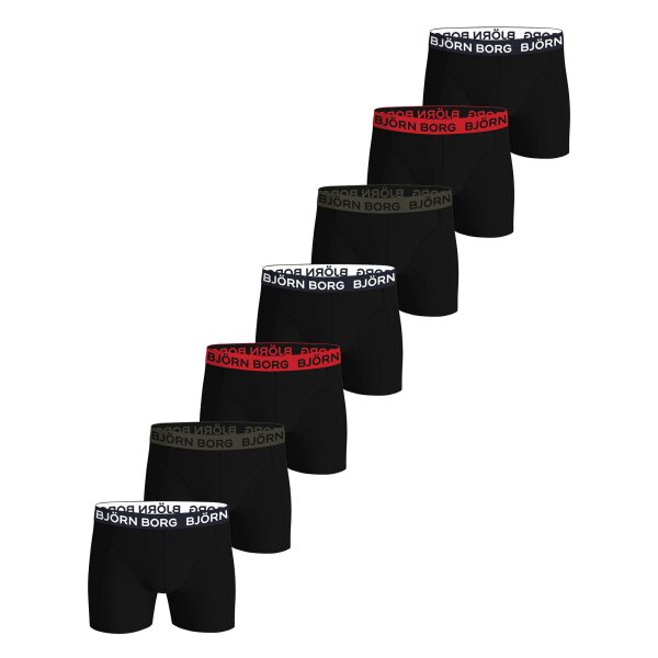 BJÖRN BORG Herren Boxershorts, 7er Pack - Cotton Stretch Trunks, Logobund Schwarz/Rot/Grün M