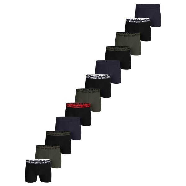 BJÖRN BORG Herren Boxershorts, 12er Pack - Cotton Stretch Boxer, Logo, Baumwolle Schwarz/Grün/Blau L