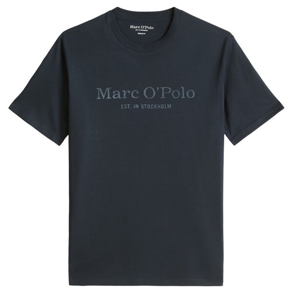 Marc OPolo Mens T-shirt - Large logo, regular fit, cotton, logo print, plain Blue S (Small)