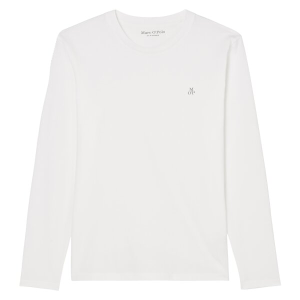 Marc OPolo Mens Long Sleeve Shirt - Small Logo, Shaped Fit, Cotton, Logo Print, Plain White S (Small)
