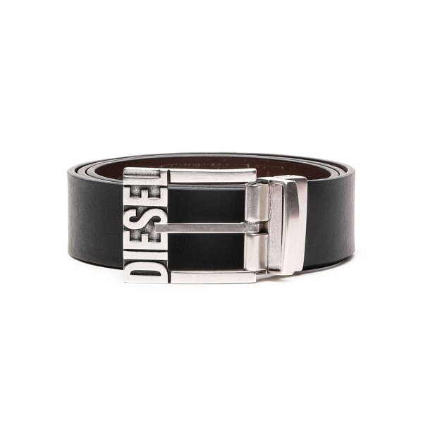 DIESEL Mens Belt - B-SHIFT II, Leather, Metal Buckle, Logo, Double-Sided black/brown 85 cm
