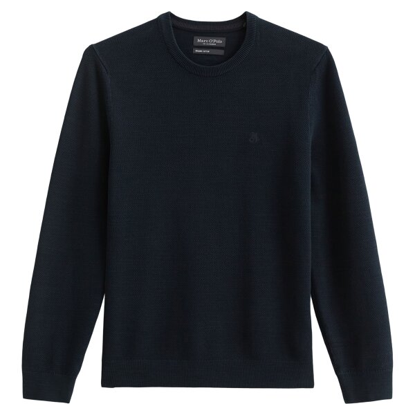 Marc OPolo mens knitted jumper – piqué texture, round neck, regular fit, cotton Blue S (Small)