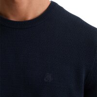 Marc OPolo mens knitted jumper – piqué texture, round neck, regular fit, cotton Blue S (Small)