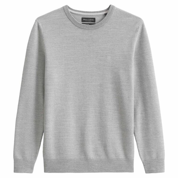 Marc OPolo mens knitted jumper – piqué texture, round neck, regular fit, cotton Grey S (Small)