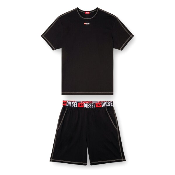 DIESEL Mens Pajamas, Short, 2-Piece - SET-ADAM-D-CORE, Cotton, Contrast Stitching, Logo Waistband Black M (Medium)