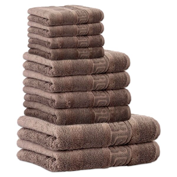 CAWÖ towel set, 10 pieces – C Noblesse, 2x bath towels, 4x hand towels, 4x guest towels Walnut Set