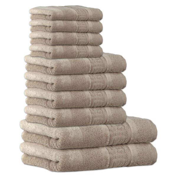 CAWÖ towel set, 10 pieces – C Noblesse, 2x bath towels, 4x hand towels, 4x guest towels Sand Set
