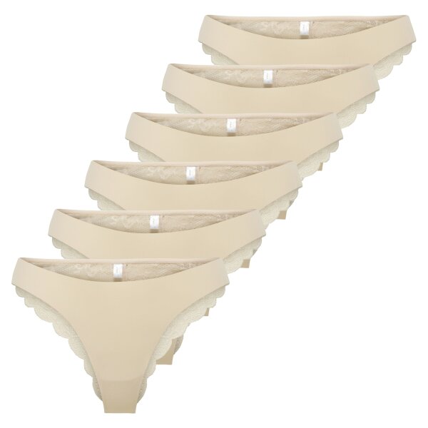 ONLY Damen Brazil-Slips, 6er Pack - ONLCHLOE LACE BRAZIL, Spitze Beige XS