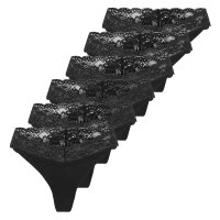 ONLY Womens Thongs, 6-Pack - ONLCHLOE LACE THONG, Lace Black XS (X-Small)