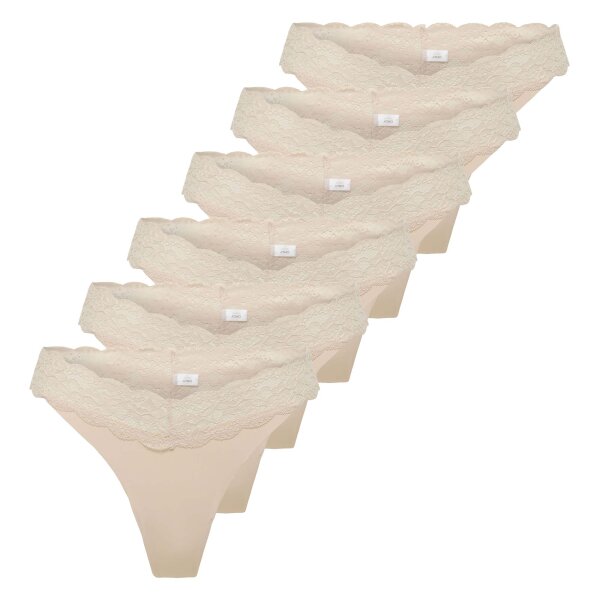 ONLY Womens Thongs, 6-Pack - ONLCHLOE LACE THONG, Lace Beige XS (X-Small)