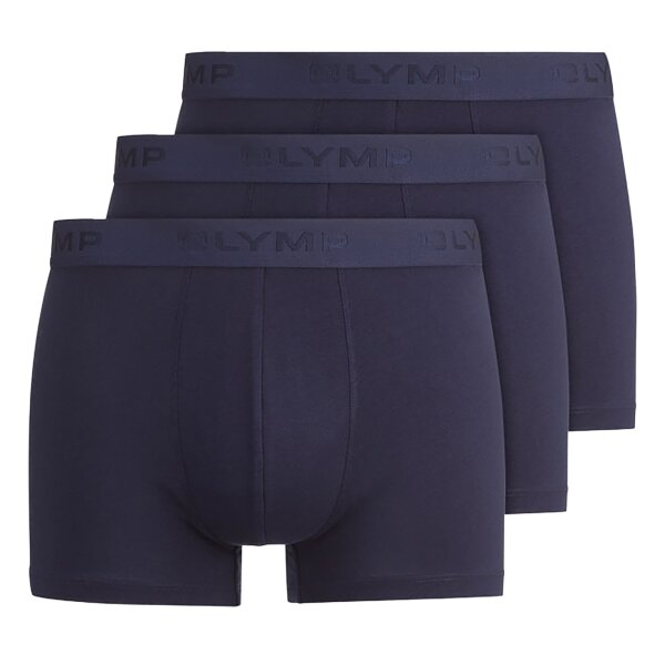 OLYMP Herren Boxershorts, 3er Pack - Trunks, Cotton Stretch, Logo, einfarbig Blau M
