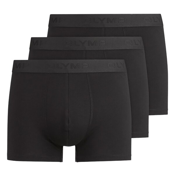 OLYMP Herren Boxershorts, 3er Pack - Trunks, Cotton Stretch, Logo, einfarbig Schwarz S