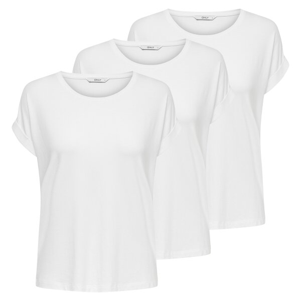ONLY Womens T-shirt, short-sleeved pack of 3 - ONLMOSTER O-NECK TOP, round neck, viscose blend stretch White XS (X-Small)