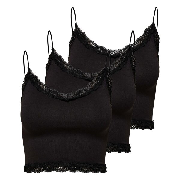 ONLY Womens Cropped Top pack of 3 - ONLVICKY LACE SEAMLESS CROPPED TOP, Strapless Top, Lace Black S/M (Small/Medium)