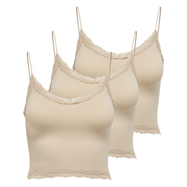 ONLY Womens Cropped Top pack of 3 - ONLVICKY LACE SEAMLESS CROPPED TOP, Strapless Top, Lace Beige XS/S (X-Small/Small)