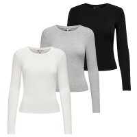 ONLY Damen Langarmshirt 3er Pack - ONLRILEY O-NECK TOP,...